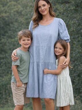 Old Navy 3X Dress Women Blue Midi Tiered Puff Sleeve Gingham Cottagecore Peasant